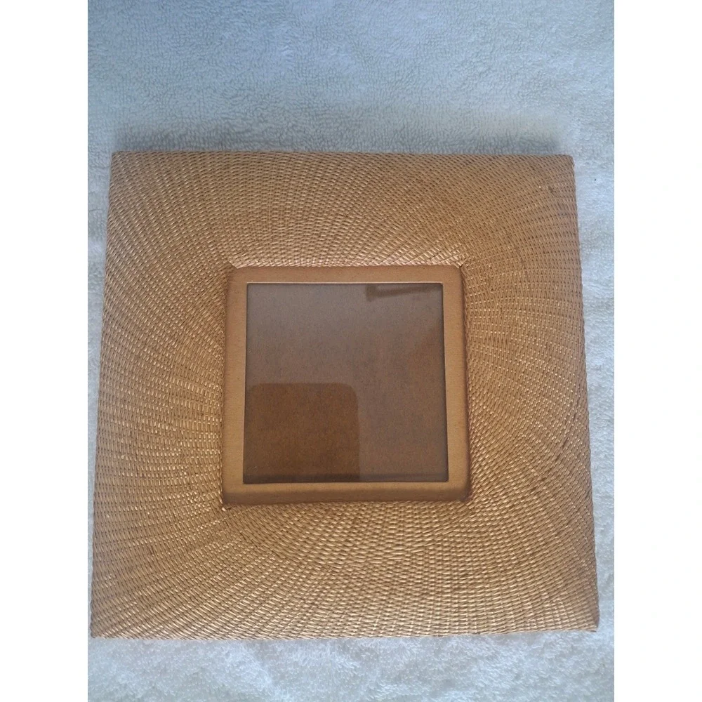 Woven Rattan Picture Frame Sunburst Pattern Square Tabletop Boho Decor Tan 6x6